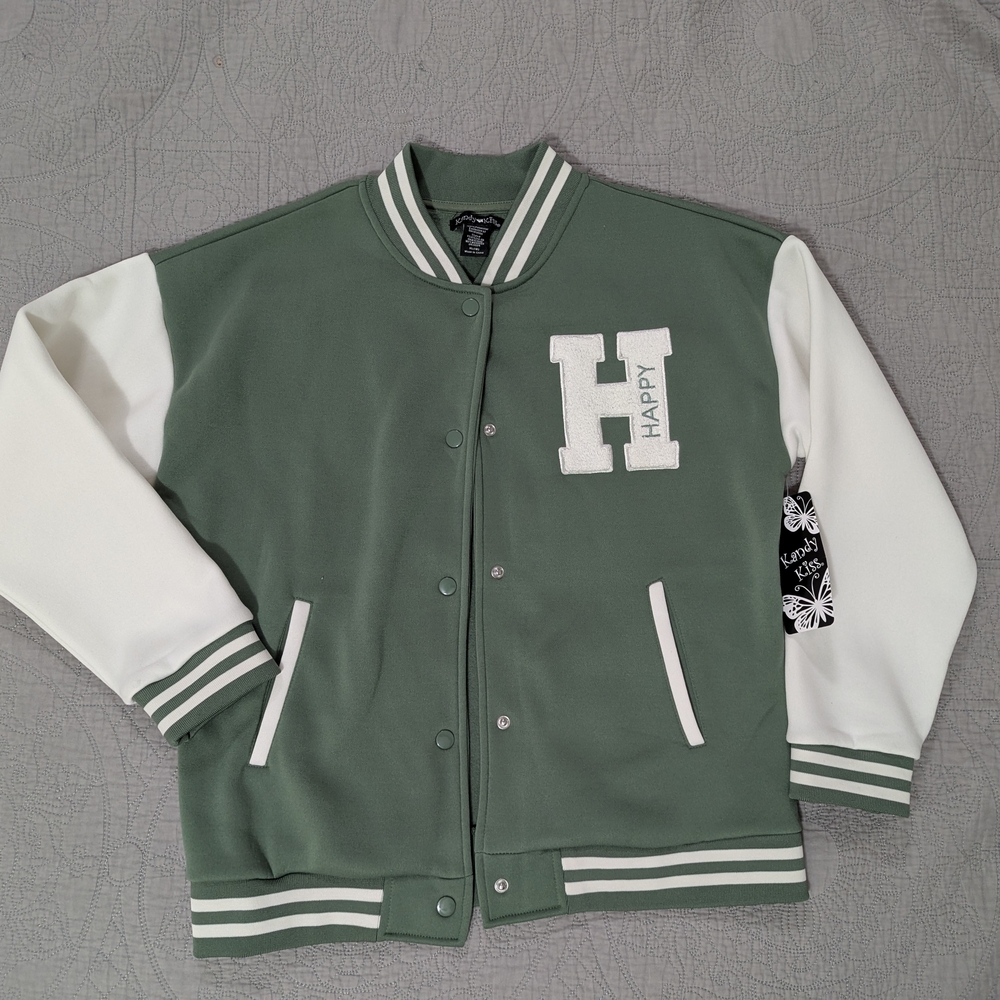 Happy Green and White Varsity Jacket